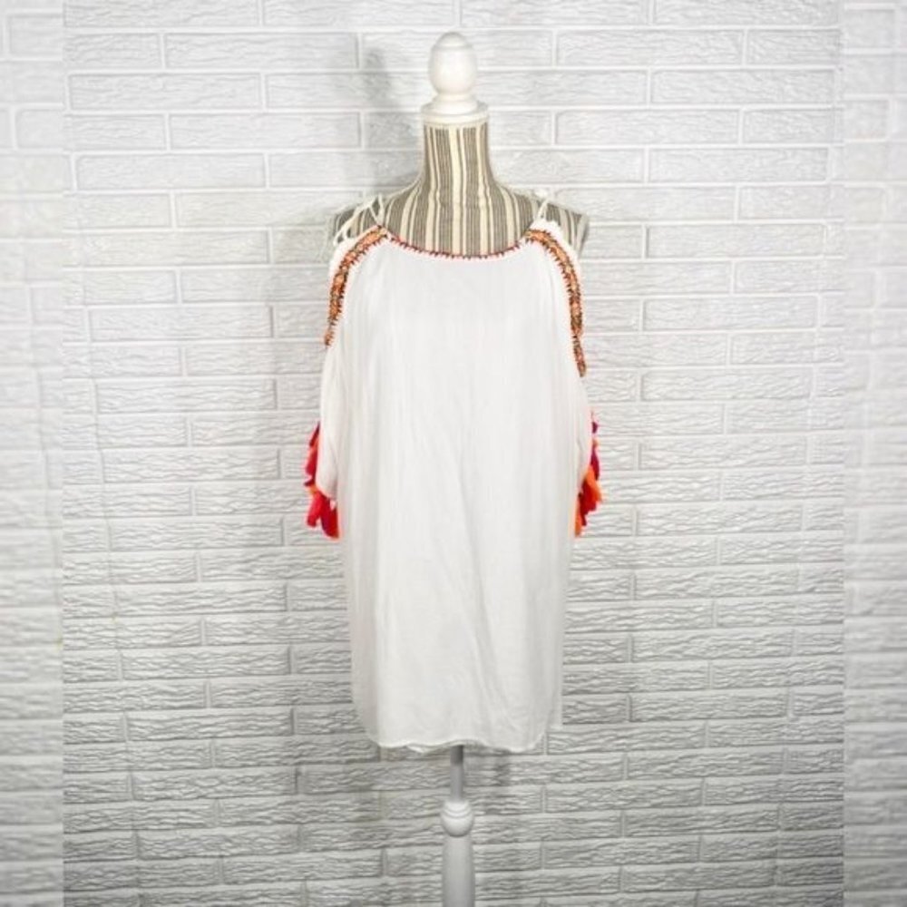Freeway Loose Fit Embroidered Fringed Boho Dress Size Medium